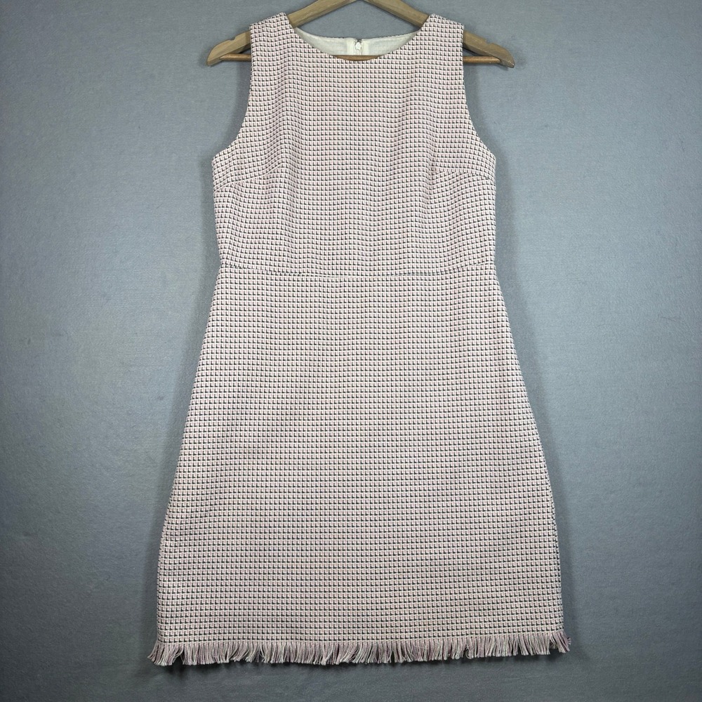 LOFT Petites 8P‎ Pink Tweed Fringe Hem Sleeveless Sheath Dress Lined